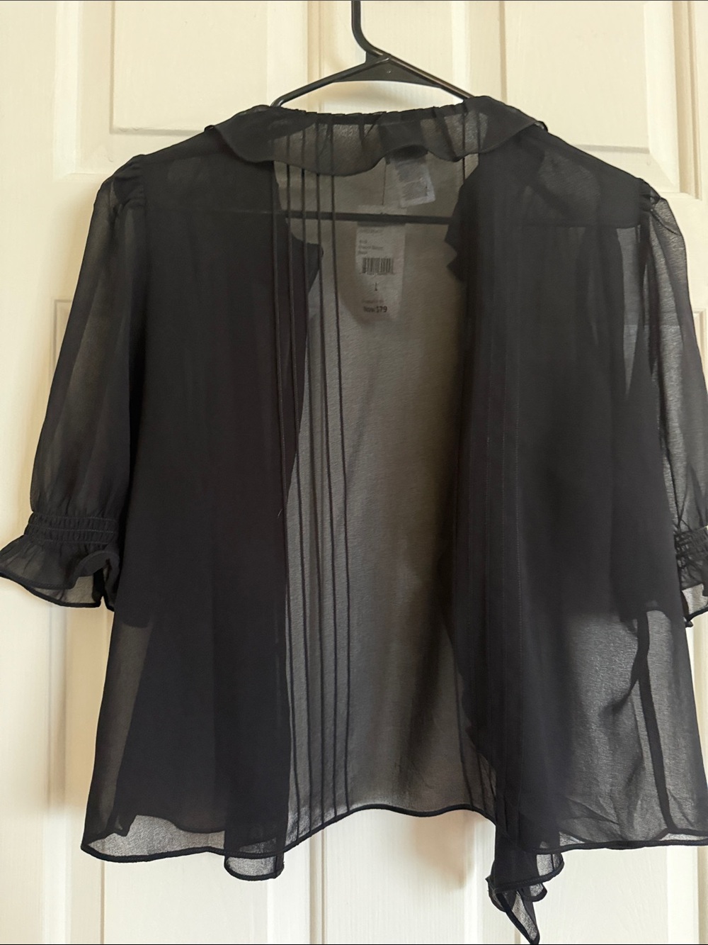 CAbi Black Sheer Ruffle Open Front Blouse - Picture 3 of 3